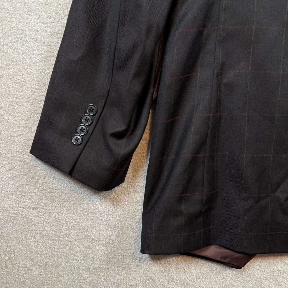Jos. A. Bank Suit Mens 44LG Dark Brown Windowpane 100% Wool Signature Collection
